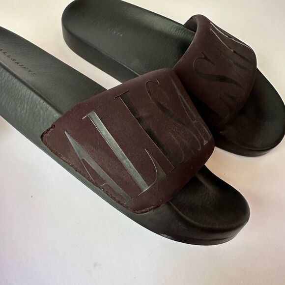 All Saints Women's Black Signet Neoprene Slides Size 9 - Picture 2 of 8